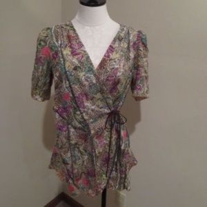 Burning Torch silk wrap tunic blouse shirt top